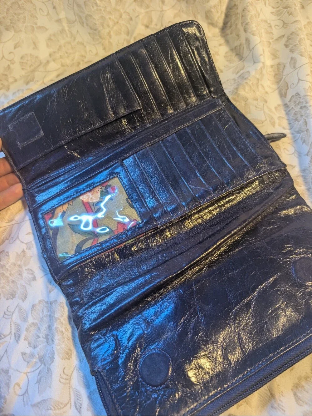 Latigo Black Leather Women's Wallet with Floral Interior